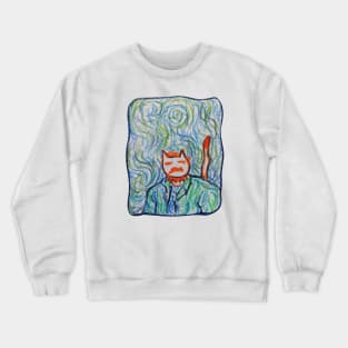 Cat Van Gogh, starry night drawing Crewneck Sweatshirt